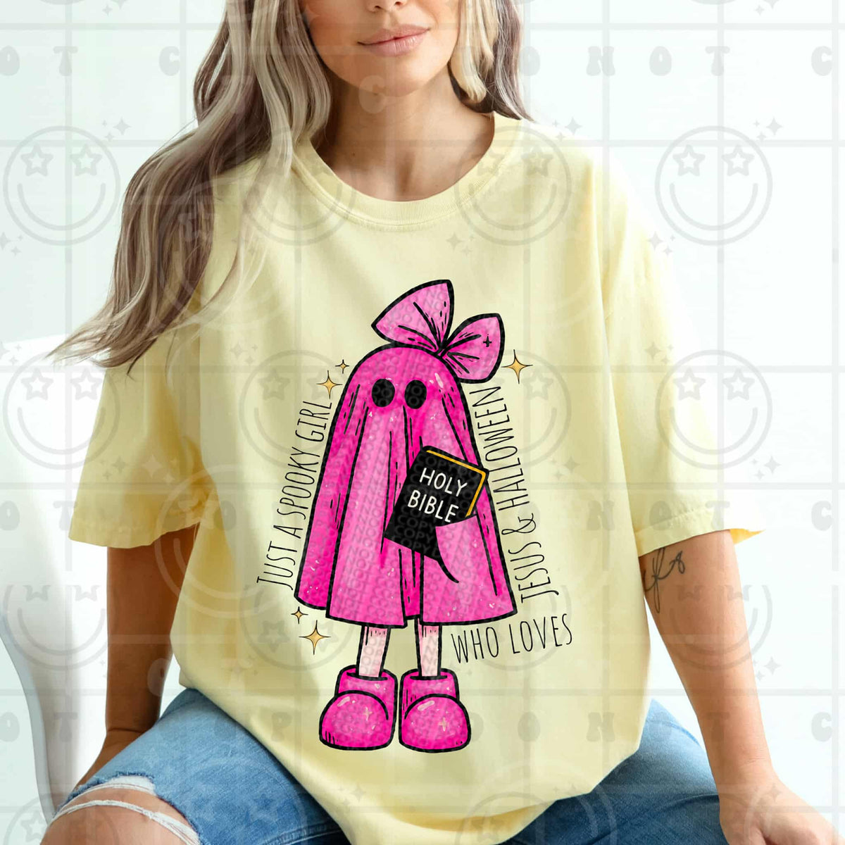 Spooky Girl Jesus and Halloween Ghost pumpkins HW DTF transfer