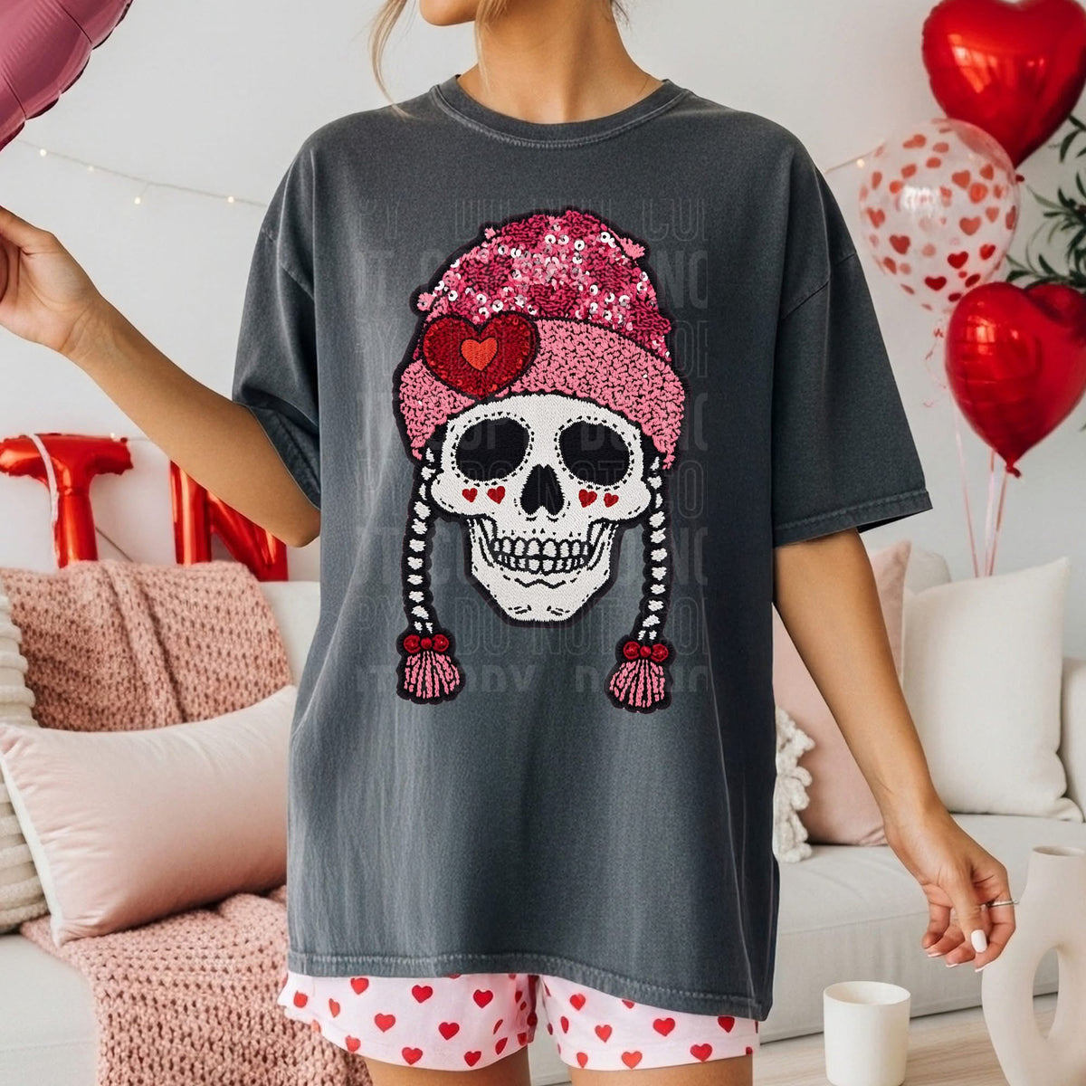 Valentine skull beanie (SBB) DTF transfer