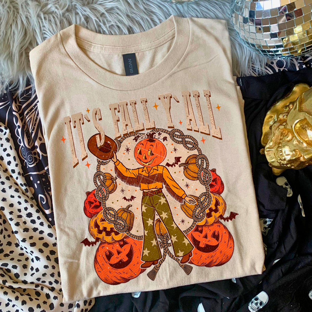 Its Fall Yall Pumpkin Guy light tan words 110816 DTF transfer