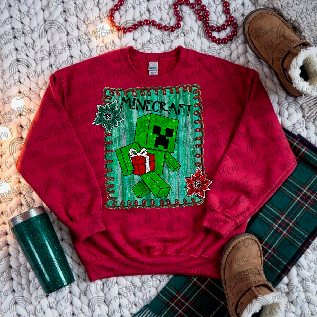 Craft green squiggly frame Santa hat DTF transfer