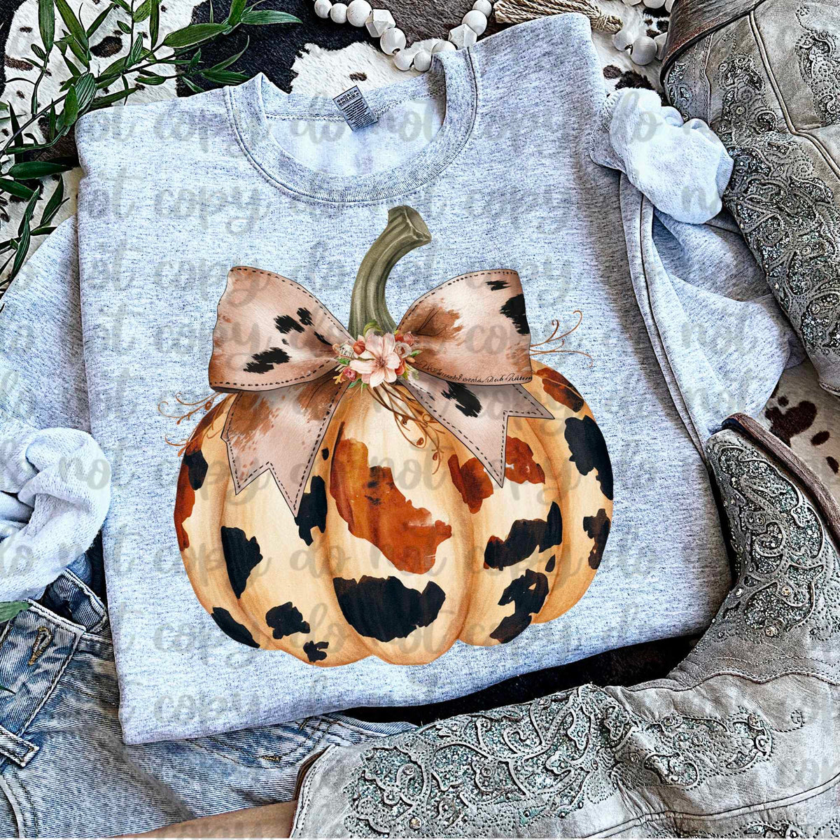 Cow print pumpkin with bow (vintage) 60733 DTF transfer