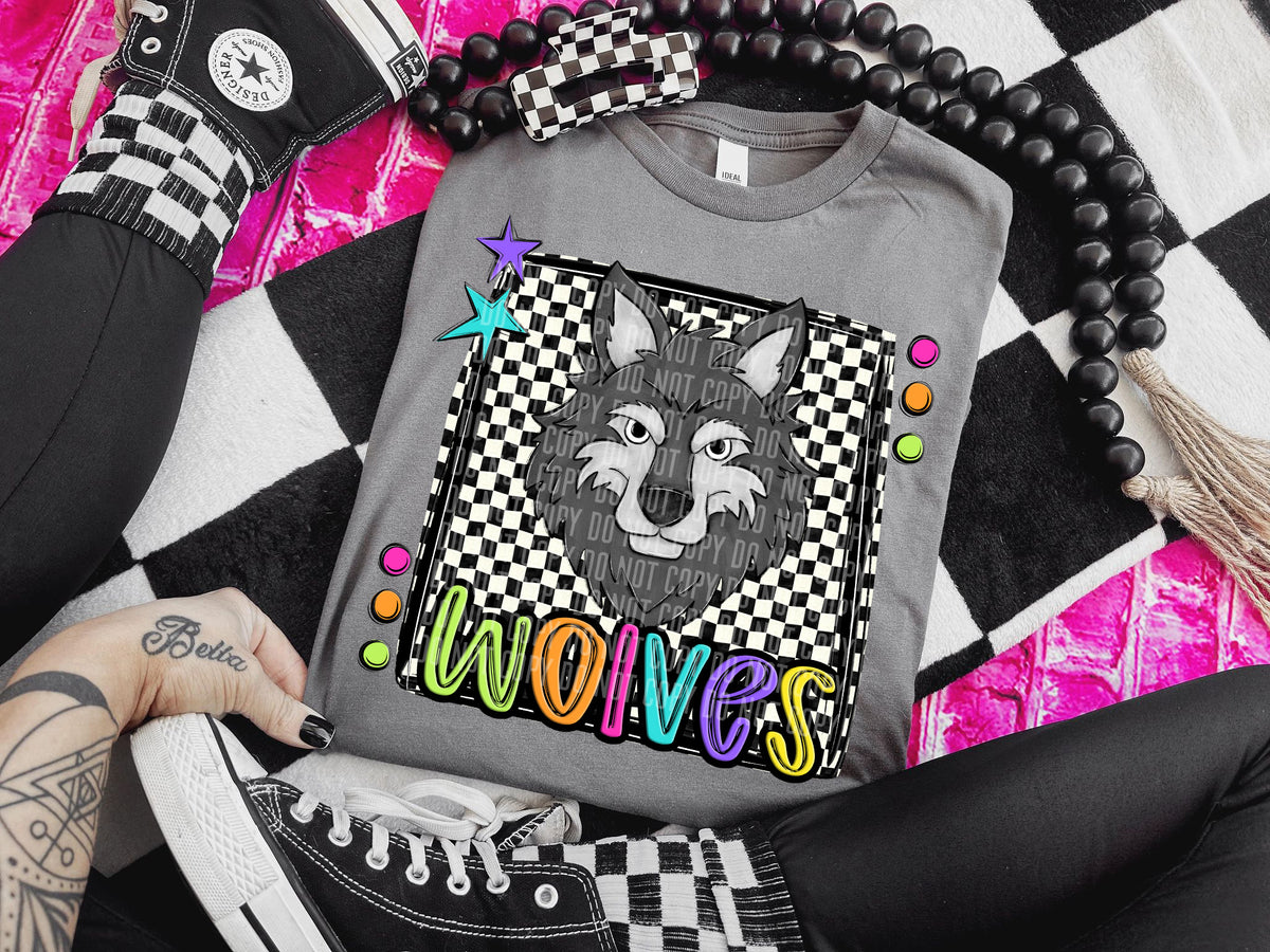 Checkered Preppy Bright Wolves Grey (Caplinger) DTF transfer