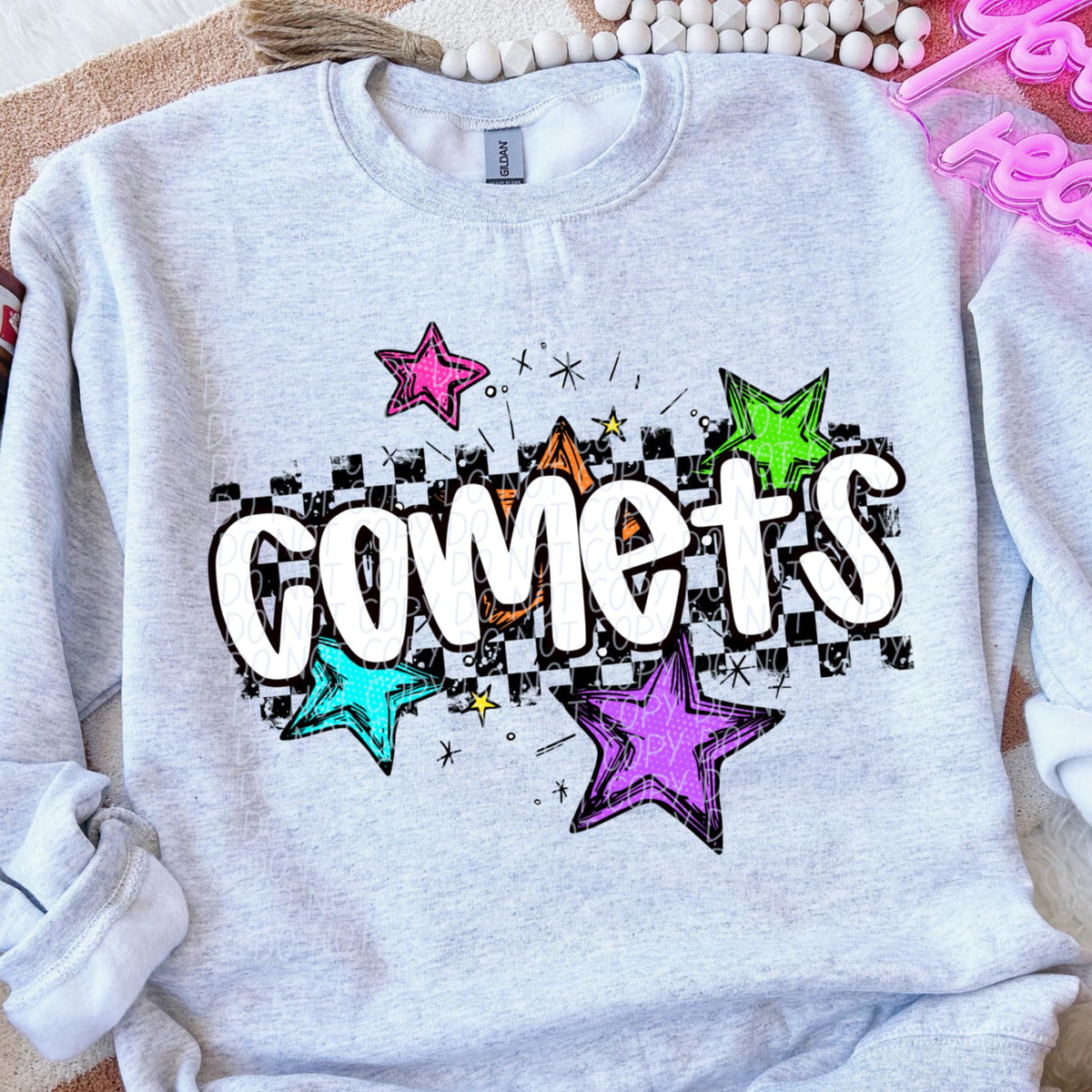 Comets Mascot Rainbow Stars DTF TRANSFER