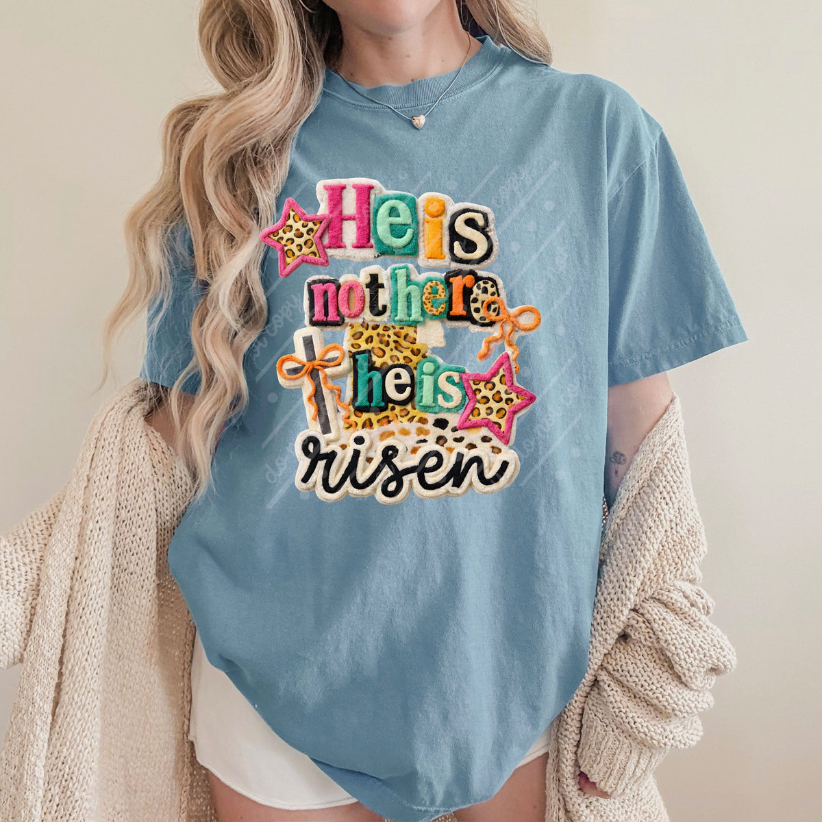 He is not here he is risen faux yarn DTF Transfer