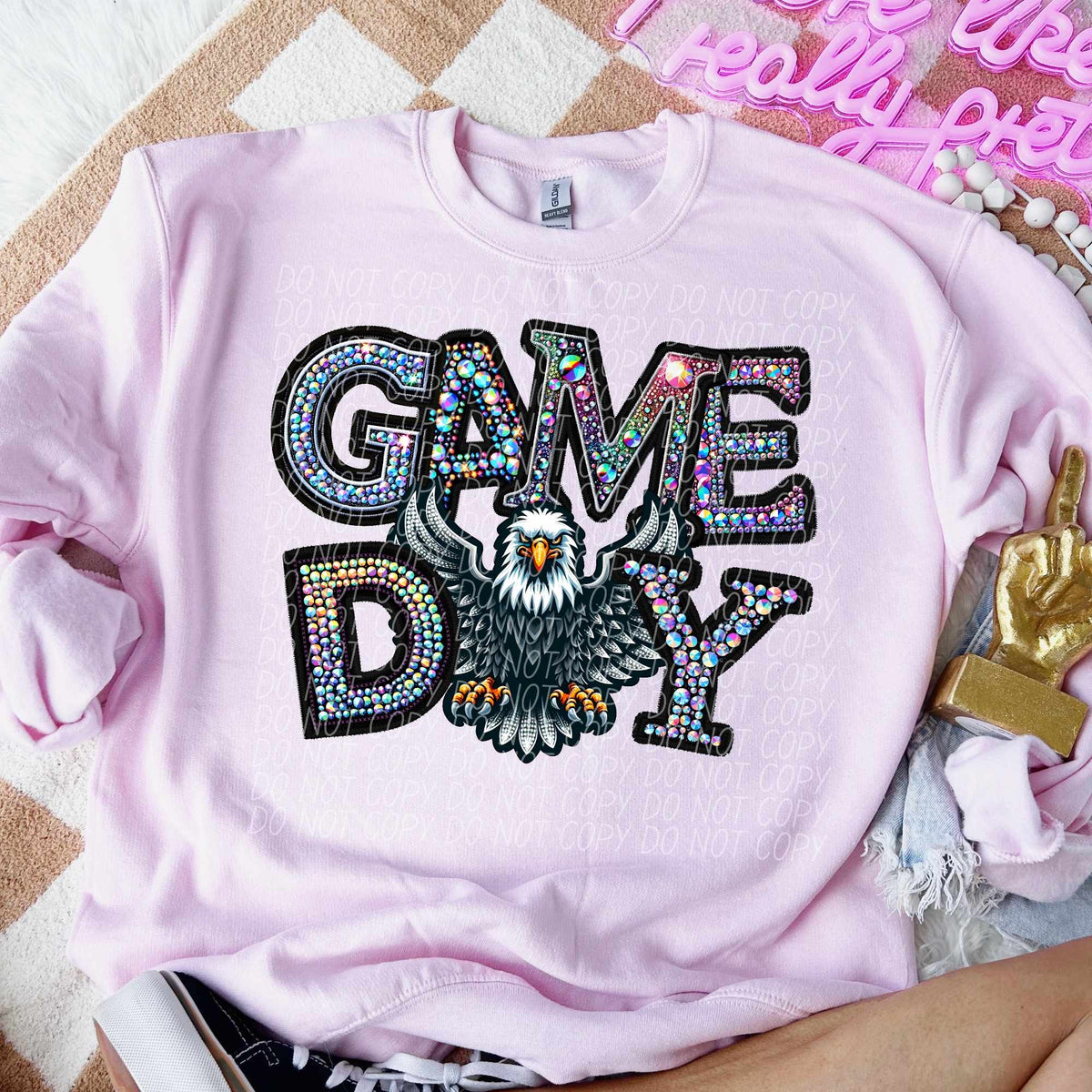 Game day eagles rhinestone colored mascot (CITY) 44382 DTF transfer