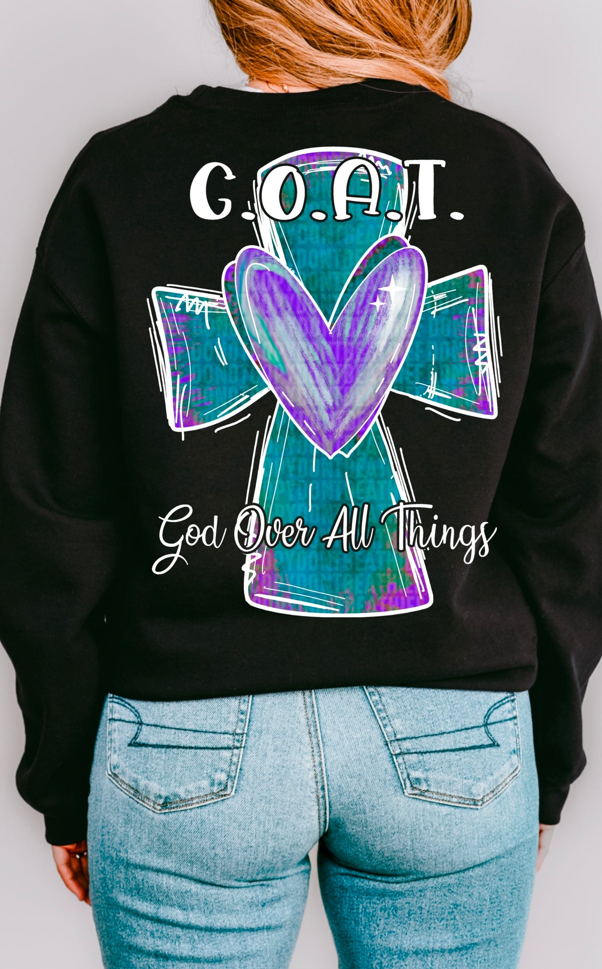 G.O.A.T god over all things white font 93362 DTF transfer