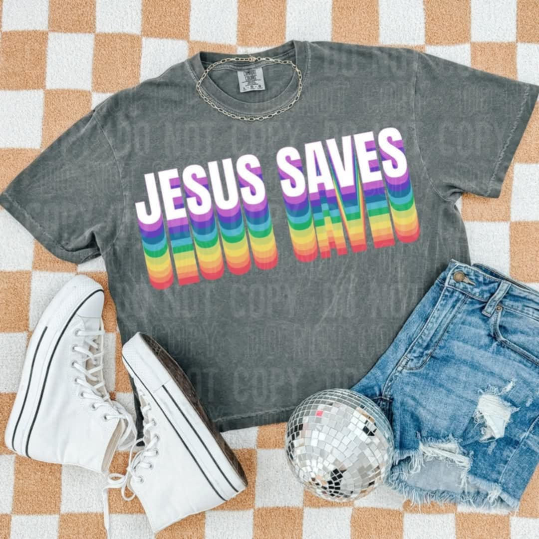 Jesus saves rainbow 96620 DTF transfer