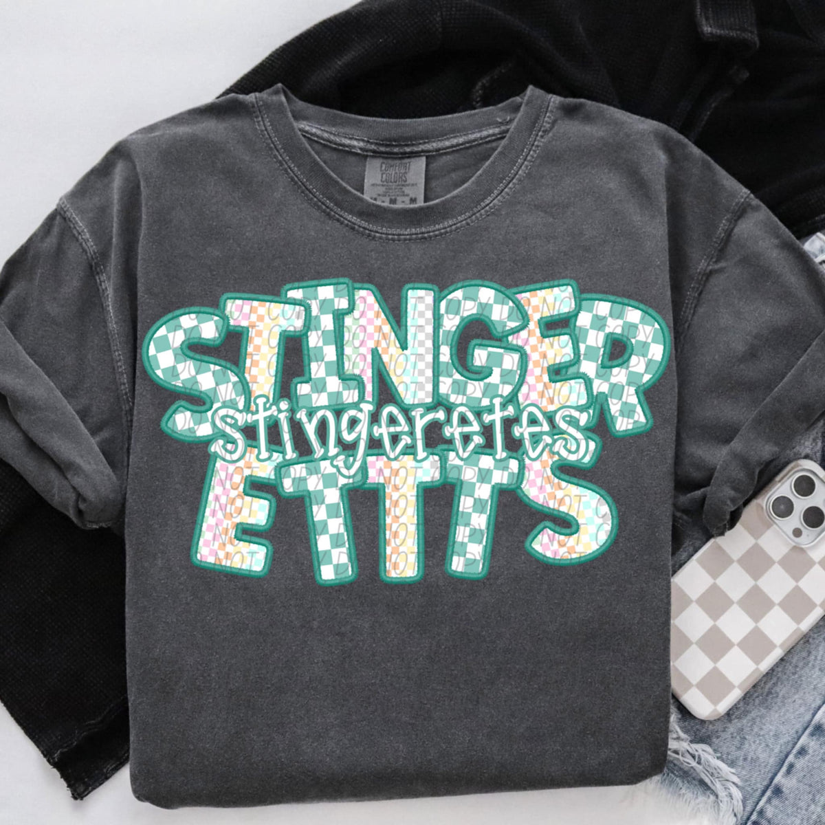 Stingeretts blue and colorful checkered (CITY) 85547 DTF transfer