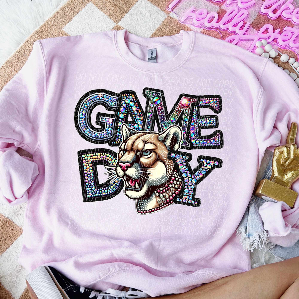 Game day cougars rhinestone colored mascot (CITY) 44381 DTF transfer