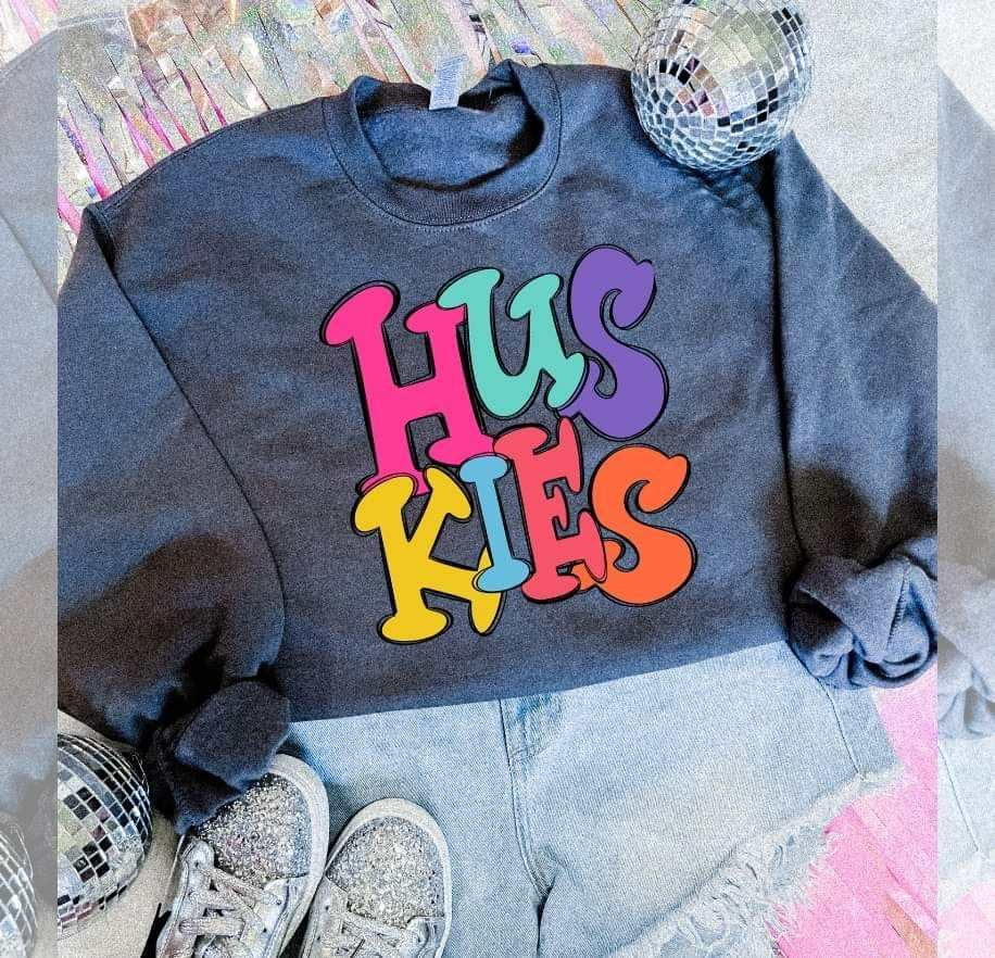Huskies colorful bubble font (S&G) 64495 DTF transfer