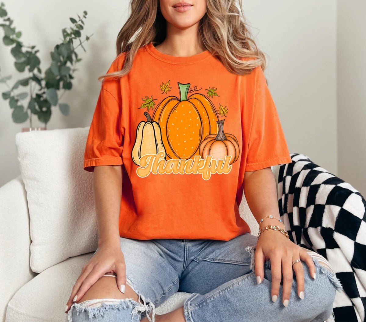Thankful pumpkin watercolor dots (Linda) 107860 DTF transfer