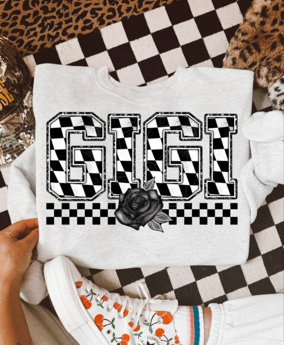 Gigi checkered with black rose (Unhinged) 99342 DTF transfer