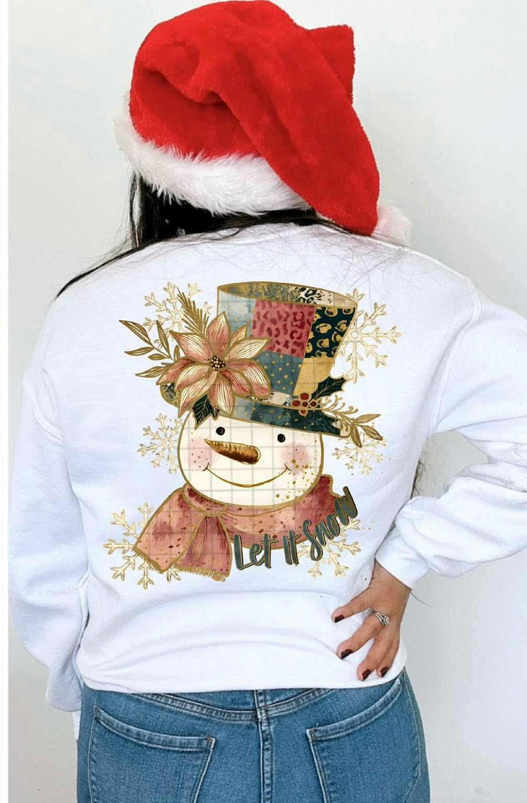 Let It Snow Snowman gold patchwork hat (PH) DTF transfer