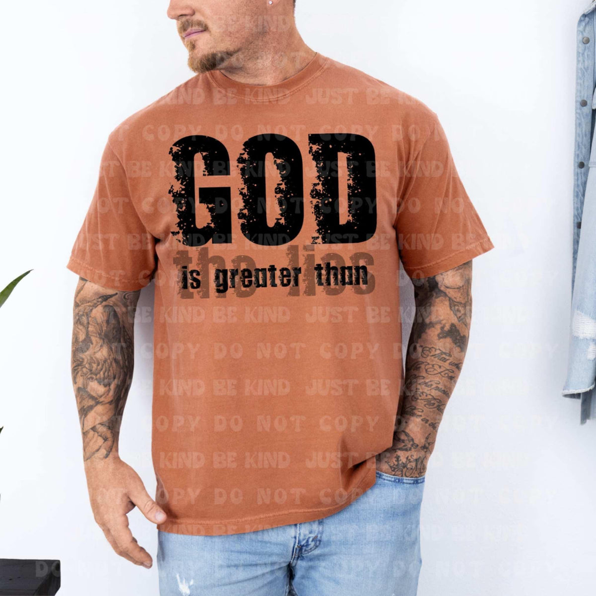 God is greater than the lies black grunge  (VLB) 87389 DTF transfer
