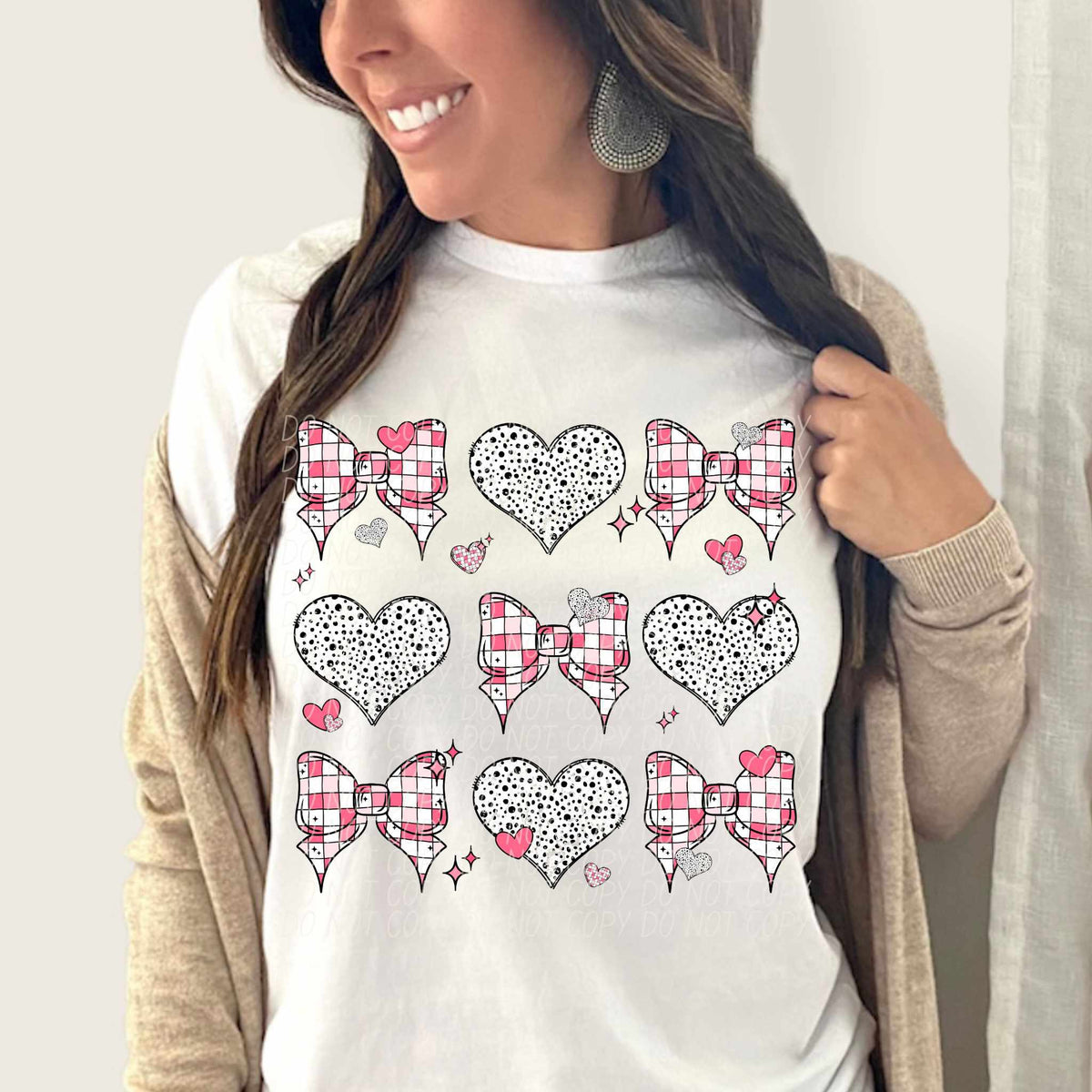 Checkered bow and heart collage (CITY) 75759 DTF transfer