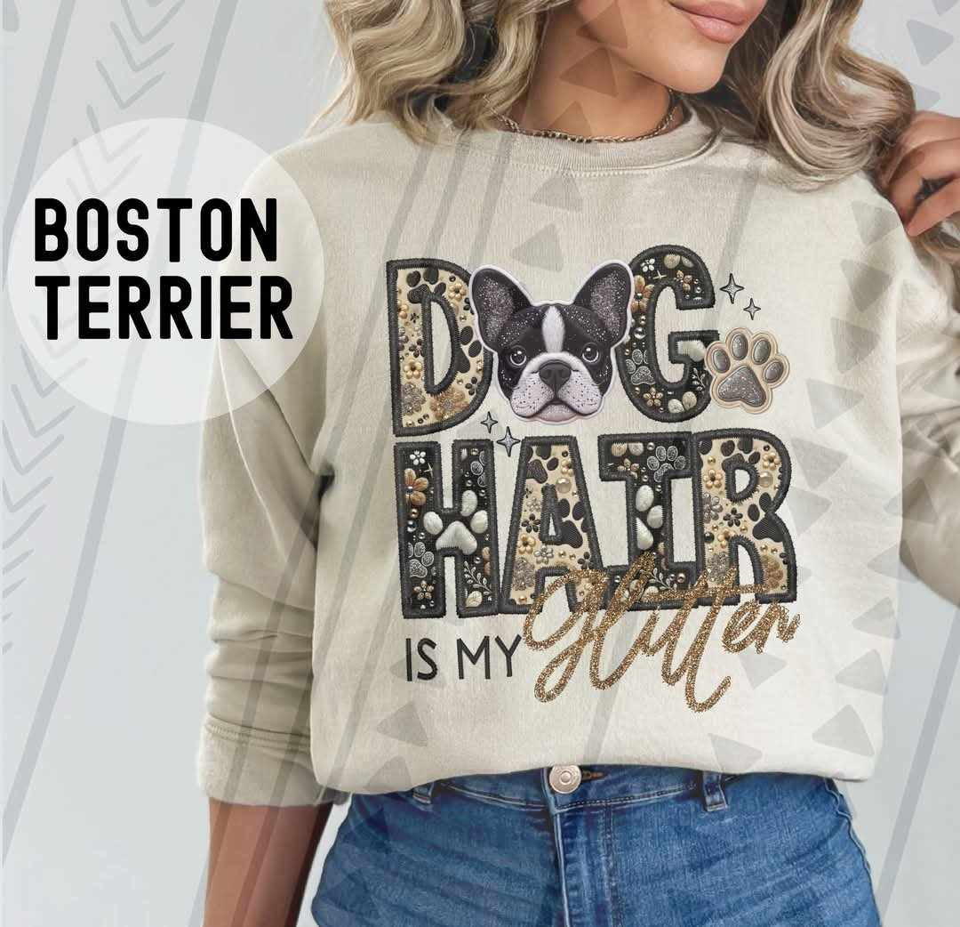 Boston terrier Dog hair is my glitter 79544 DTF transfer