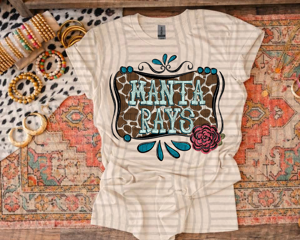 Manta Rays stacked cowhide & turquoise (Caplinger) DTF transfer
