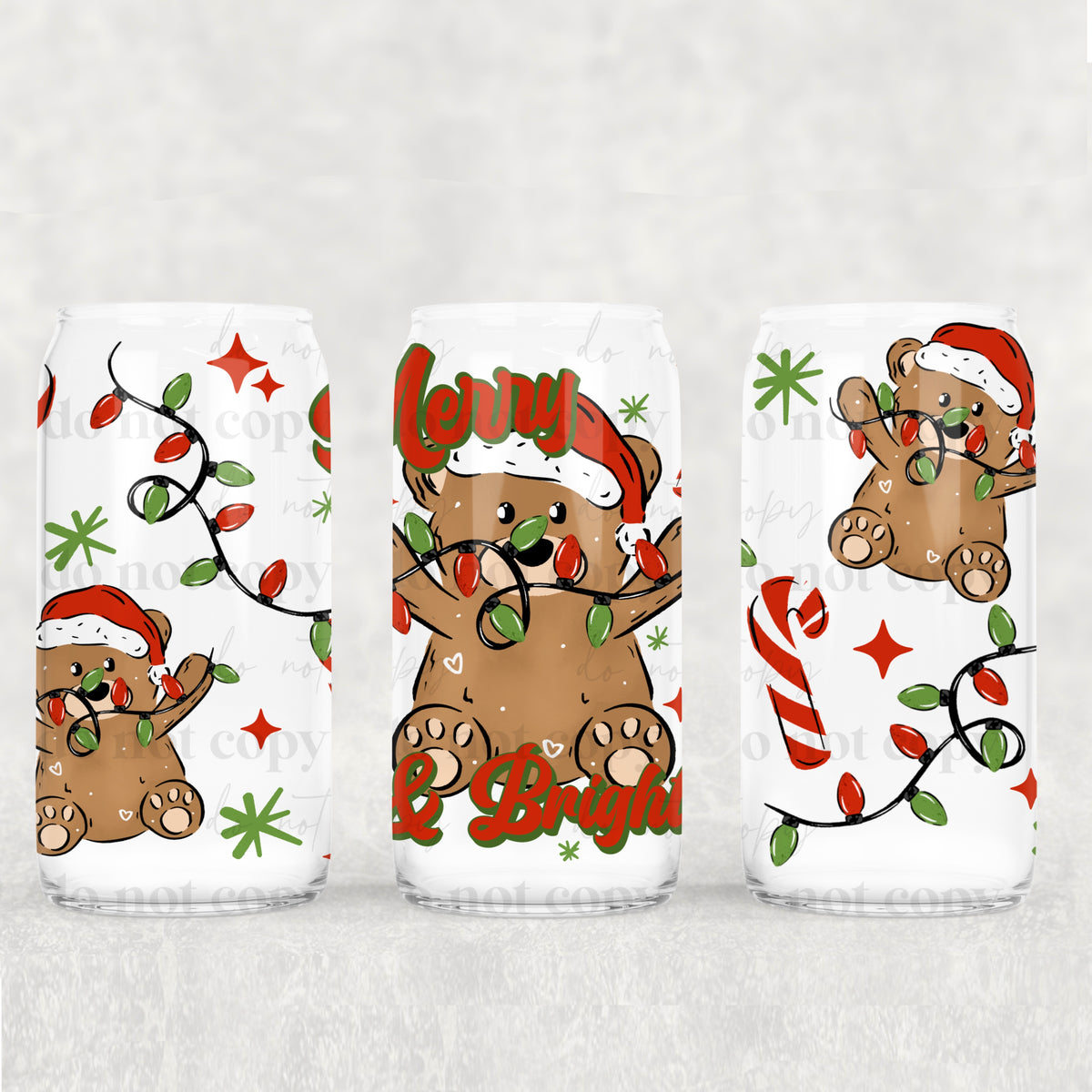 Merry and bright bear (csc) UV DTF WRAP