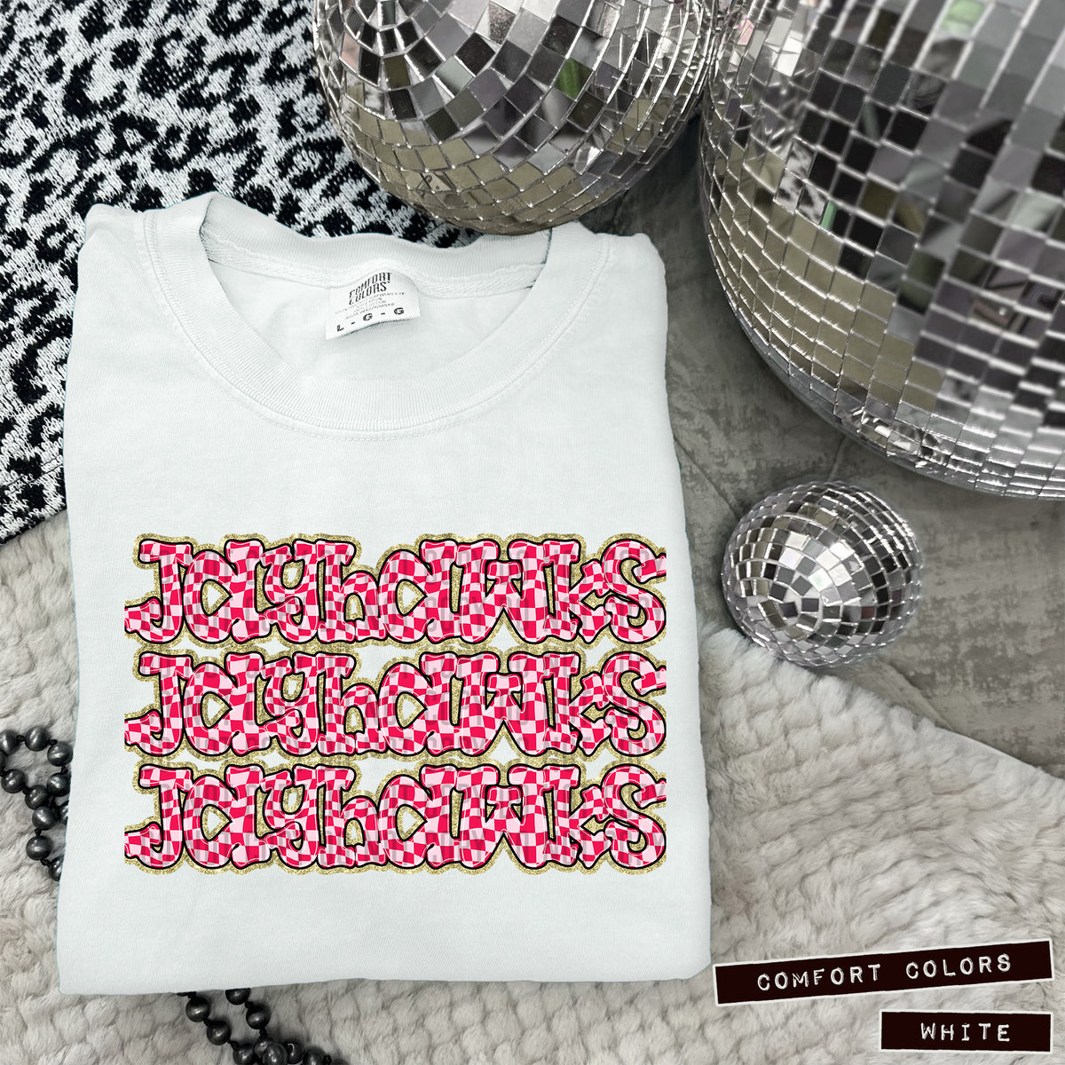 JAYHAWKS stacked pink checkered (Caplinger) DTF transfer