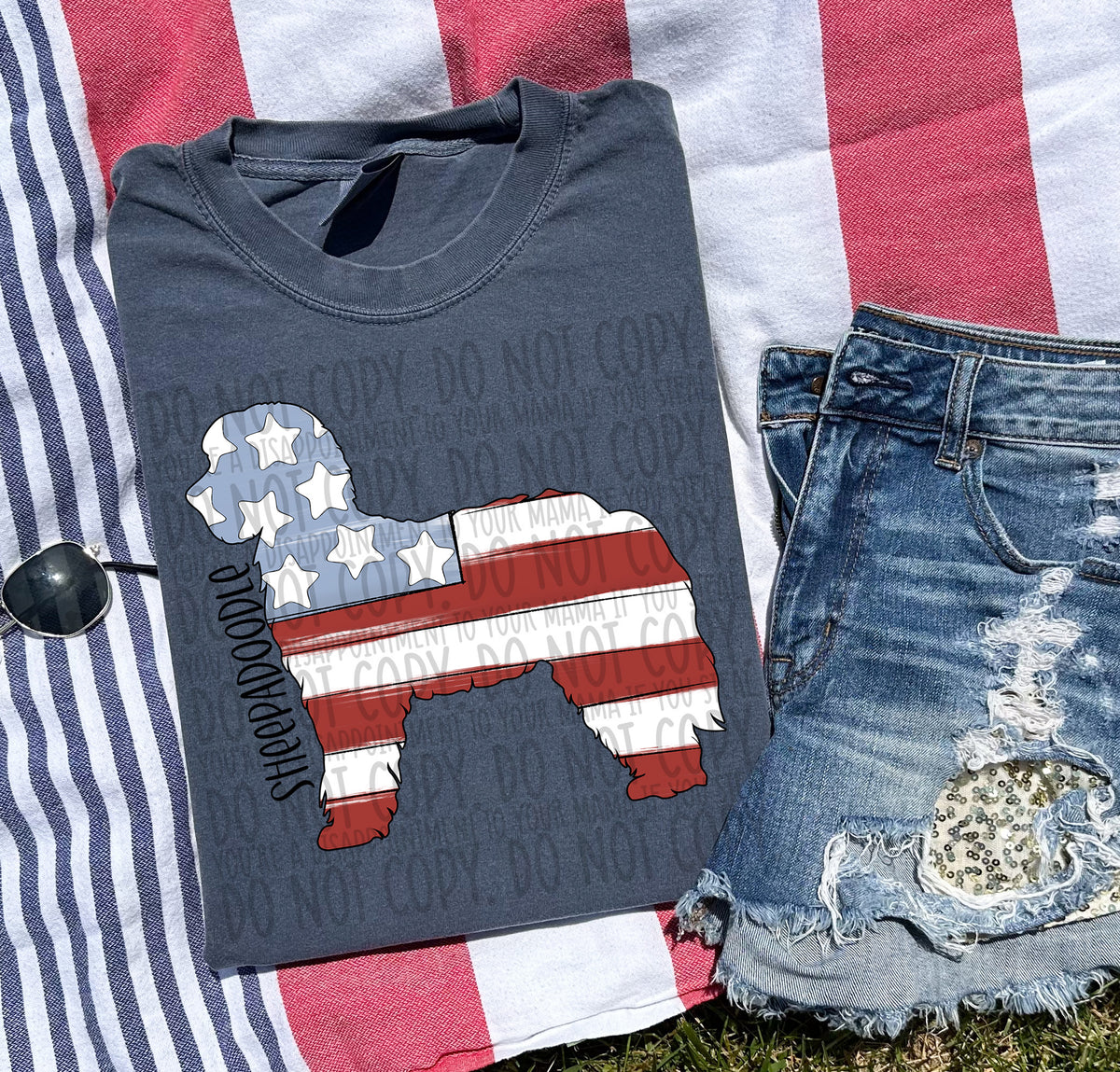 SHEEPADOODLE patriotic black font (SWD) DTF transfer