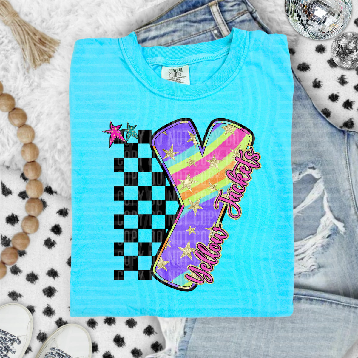 Yellow Jackets Colorful Retro Rainbow Letter Y With Stars And Checker 108167 DTF transfer