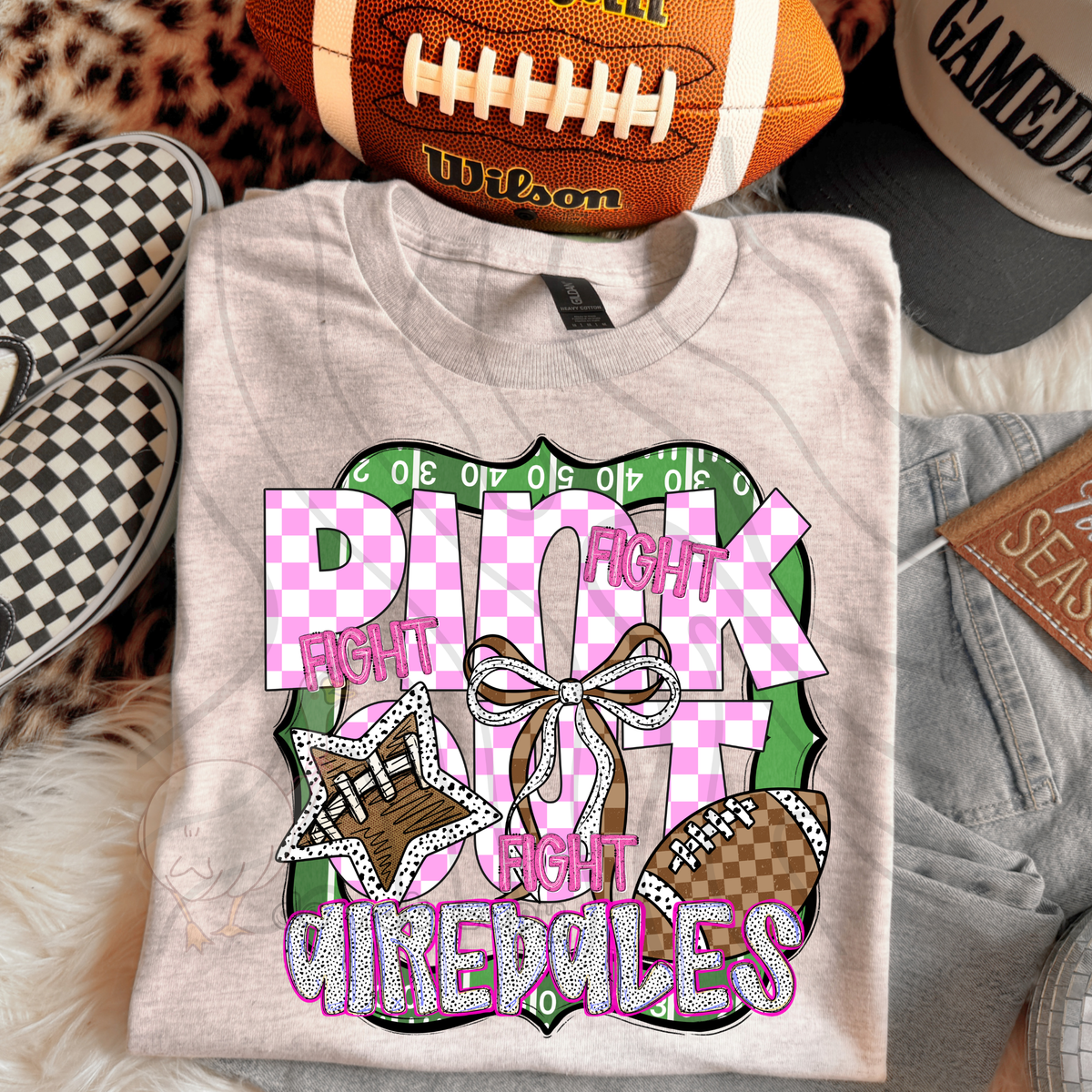 Airedales fight fight fight pink out (DKD) DTF transfer