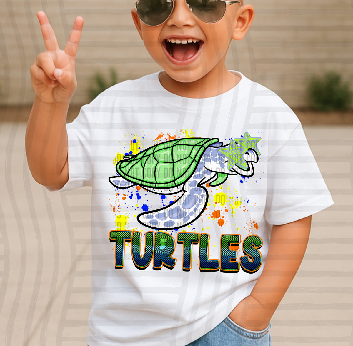 turtles paint splatter boy blue green and yellow (Caplinger) DTF Transfer