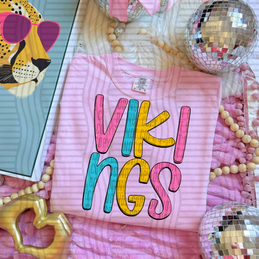 blue yellow and pink vikings stacked (Caplinger) DTF Transfer