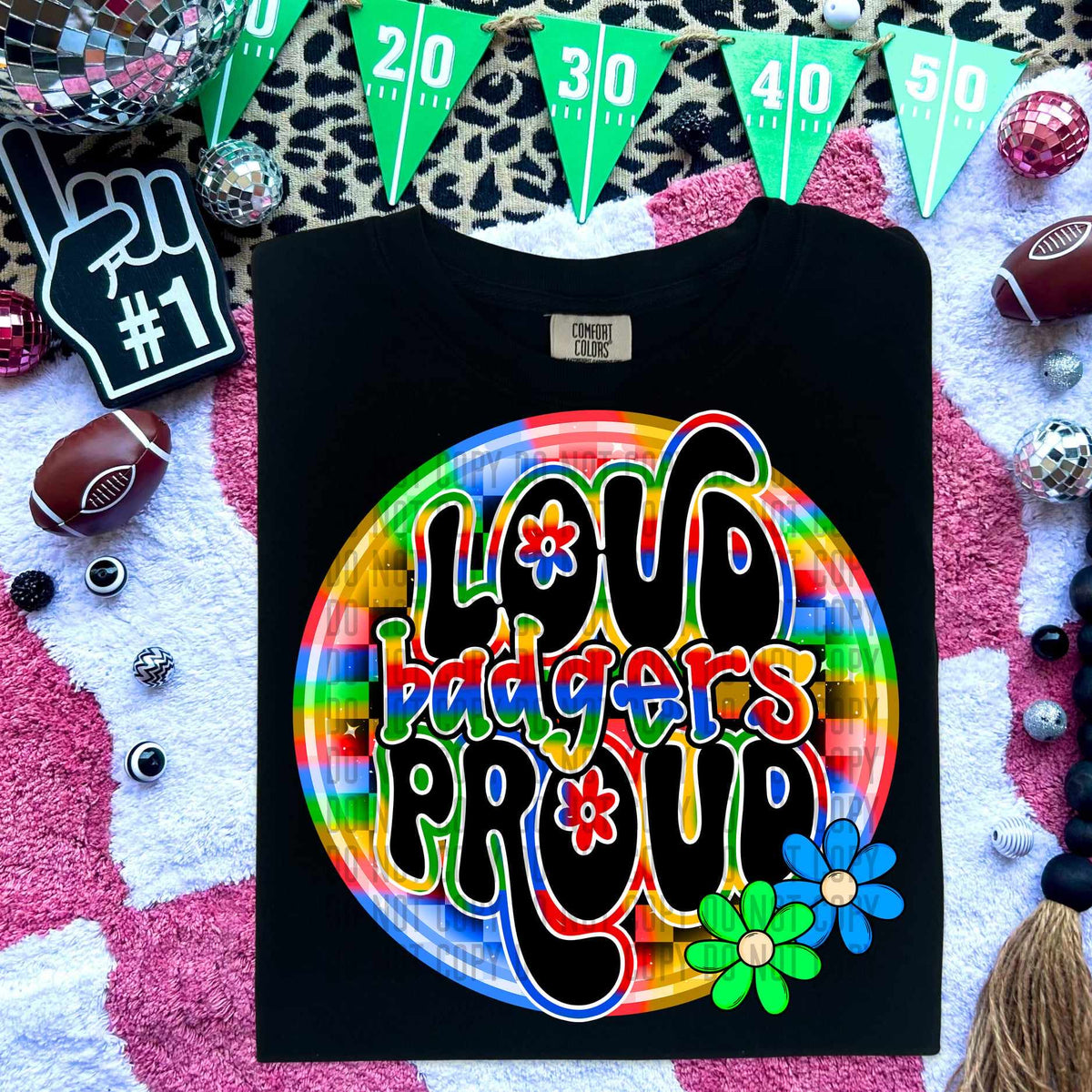 Loud proud badgers colorful checkered circle (caplinger) 52992 DTF transfer