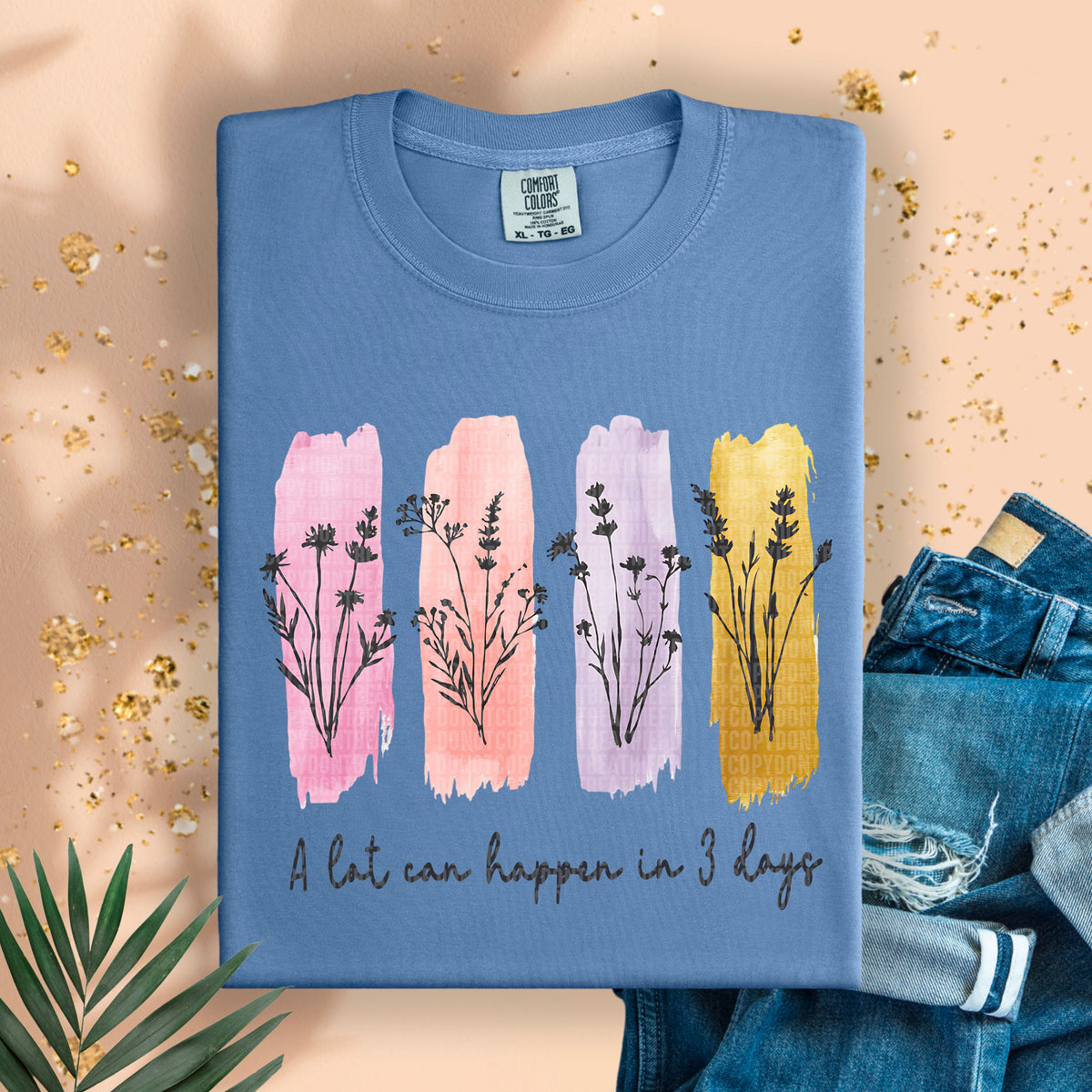 A lot can happen in 3 days brushstrokes black font 94972 DTF transfer