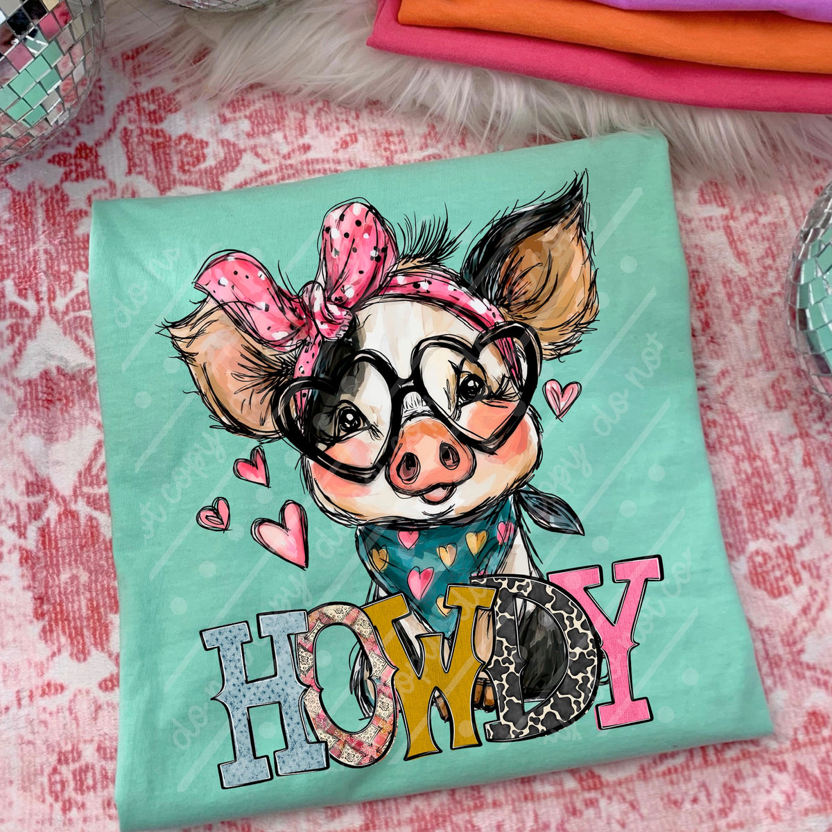 Howdy pig with bow (Texasgal) DTF Transfer