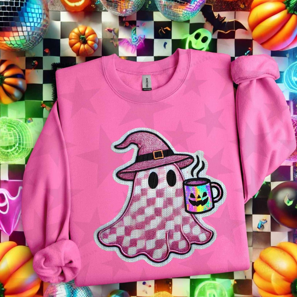 Pink checkered ghost (HW) 53428 DTF transfer