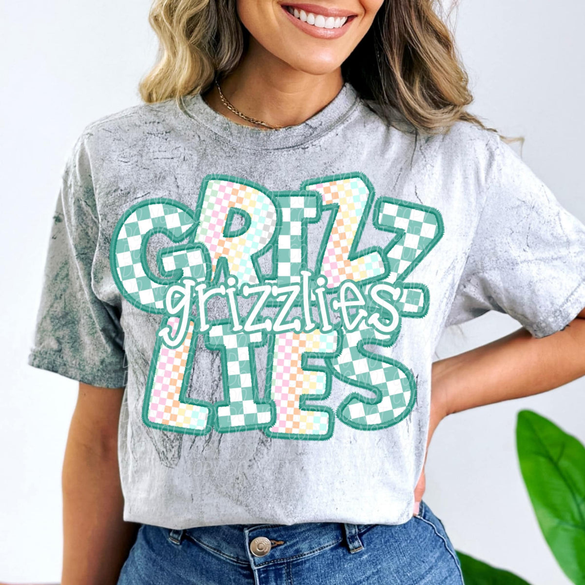 Grizzlies blue and colorful checkered (CITY) 85506 DTF transfer