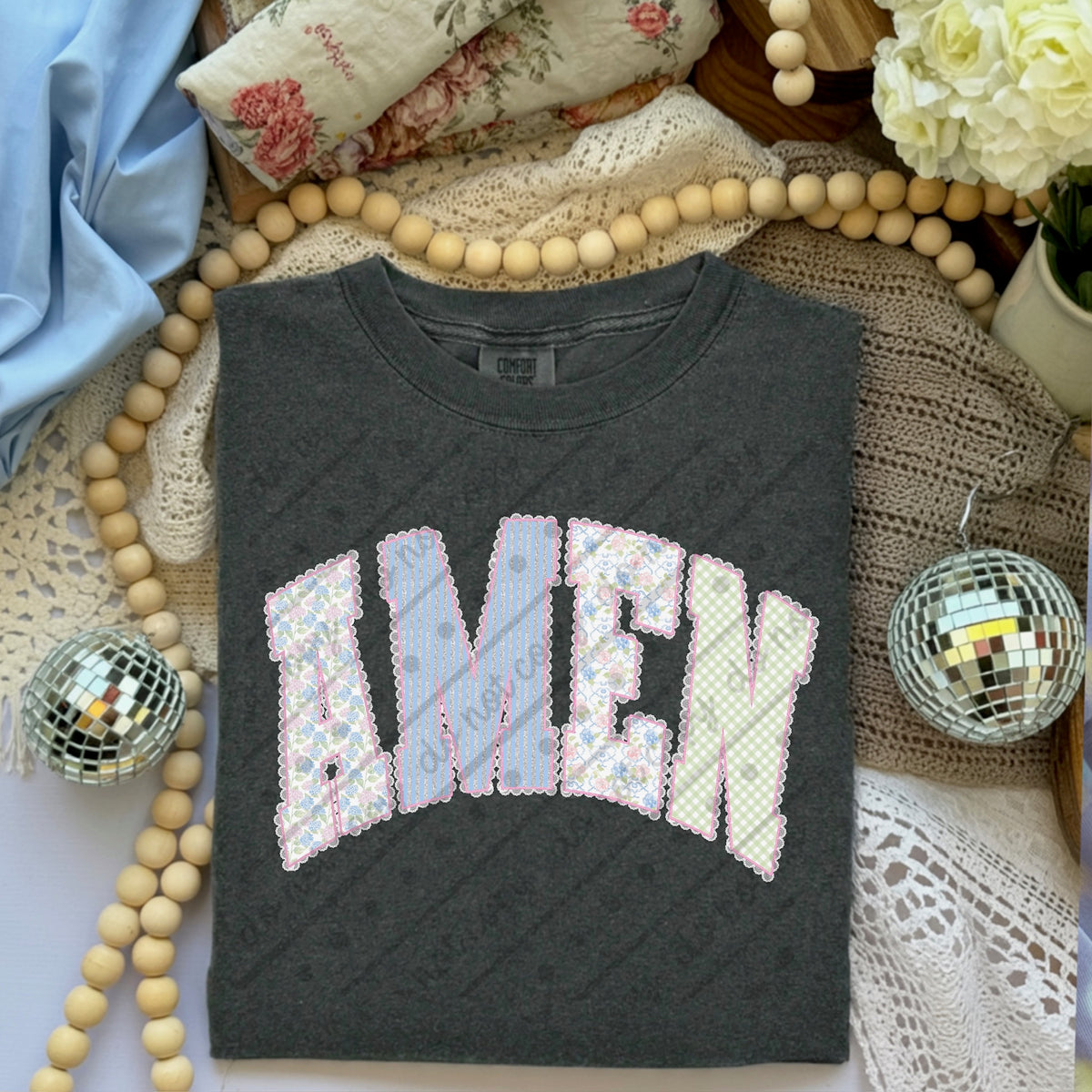 Amen pastel patchwork lace DTF Transfer