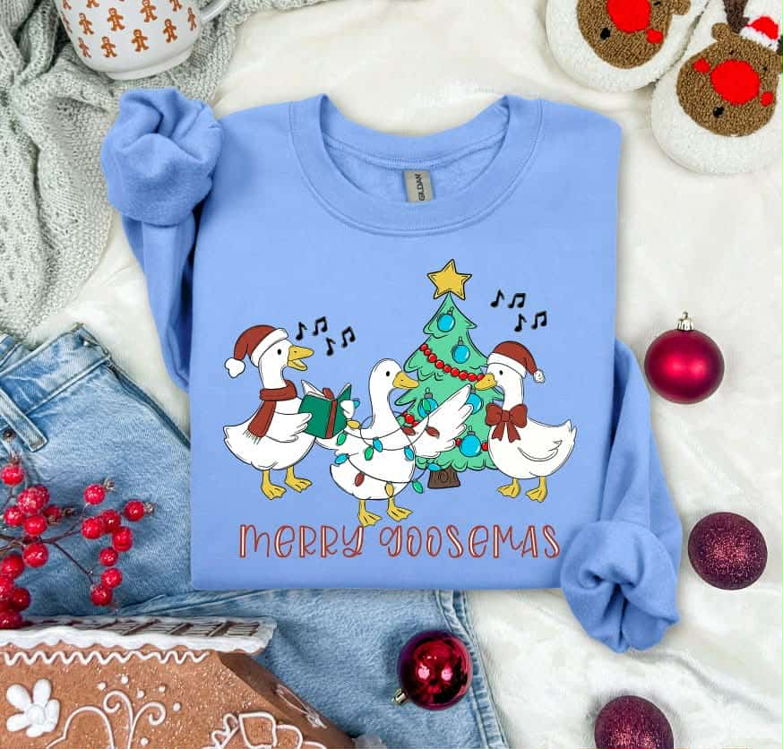 Merry Goosemas with music notes (s&g) DTF Transfer