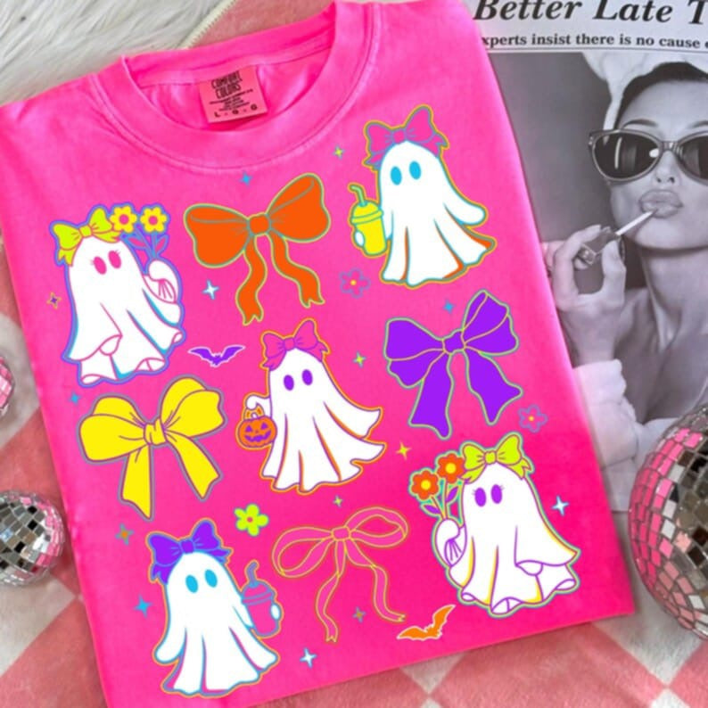 Neon Ghosts and Bows DTF transfers