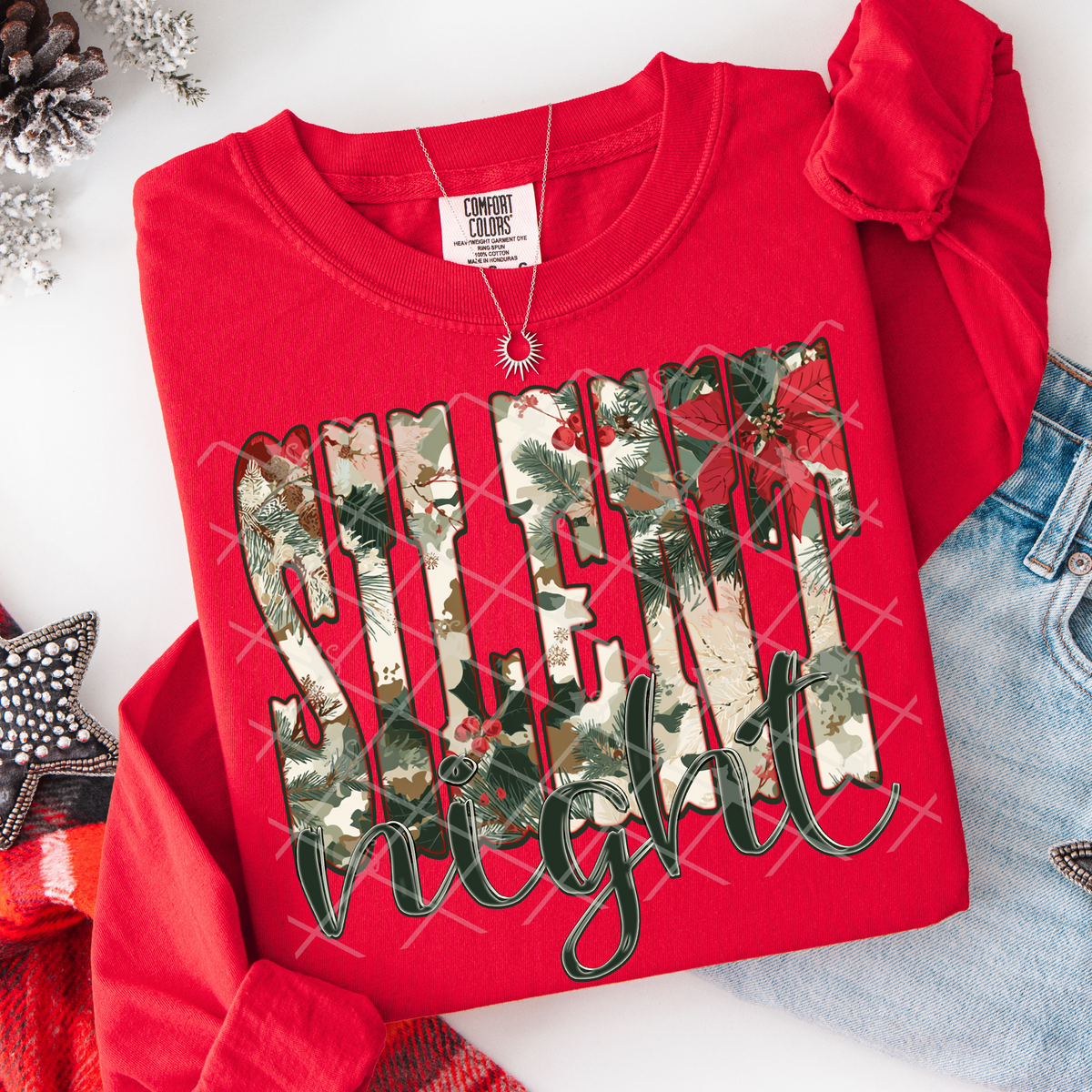 Silent Night Christmas Floral Font (TDD) DTF Transfer