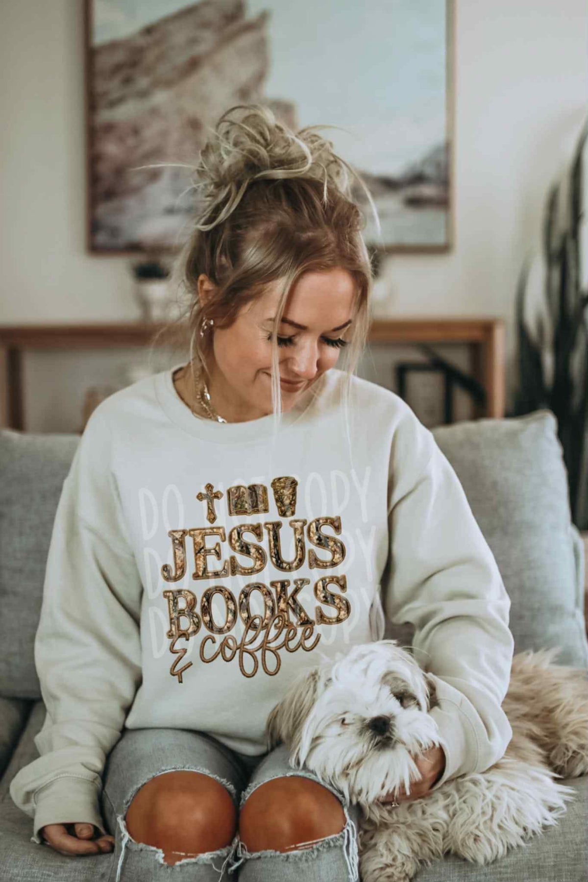 Jesus Books and coffee faux embroidery camo (PH) DTF Transfer