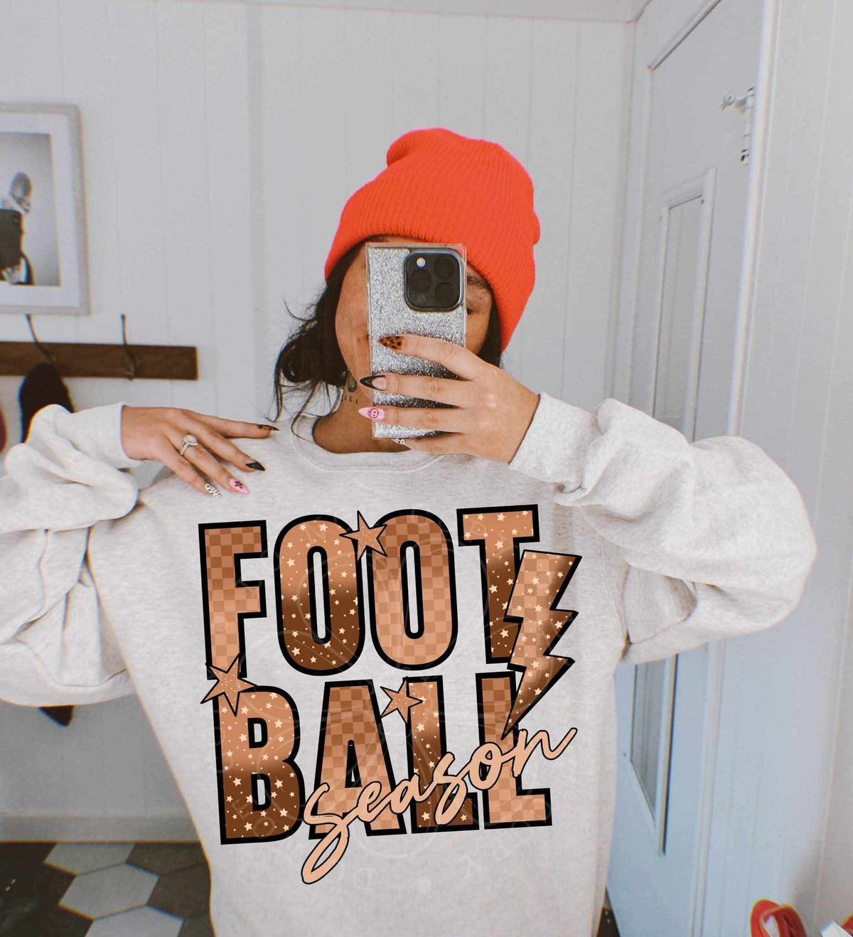 Football season brown checkered with stars  (LYTTLE) DTF transfer