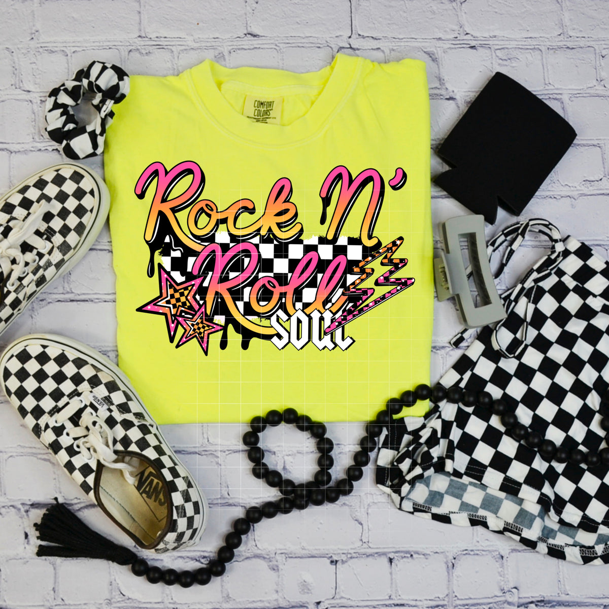 Rock n Roll Soul pink and yellow checker (csc) DTF transfer