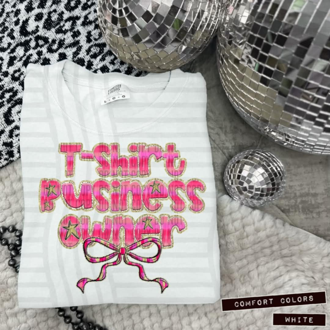 T-shirt business owner pink with bow (Caplinger) 100603 DTF transfer