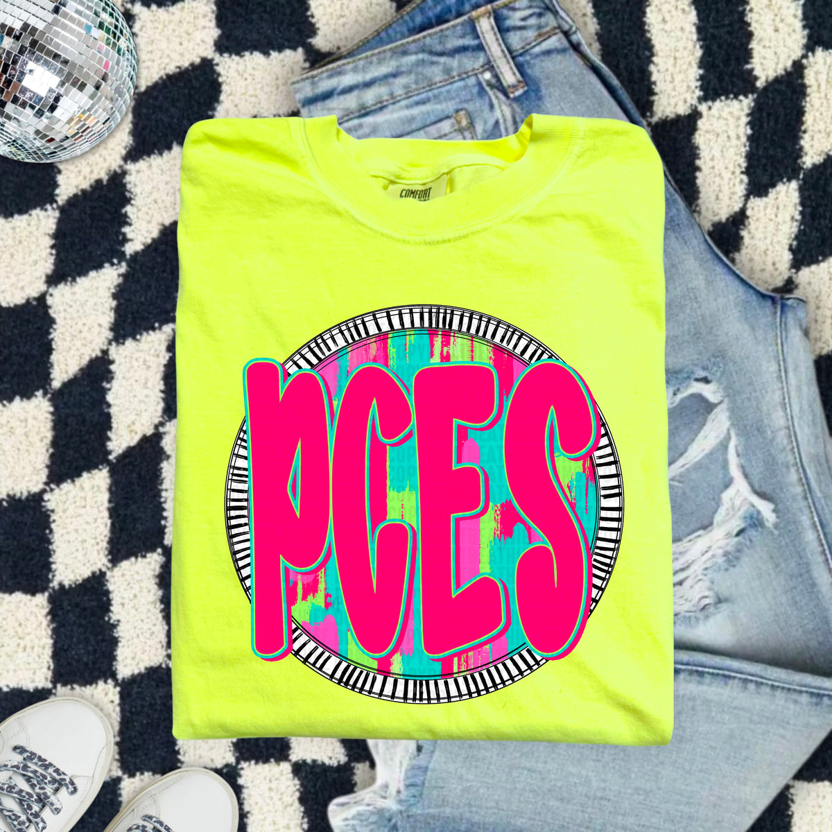 PCES pink font circle 103929 DTF transfer