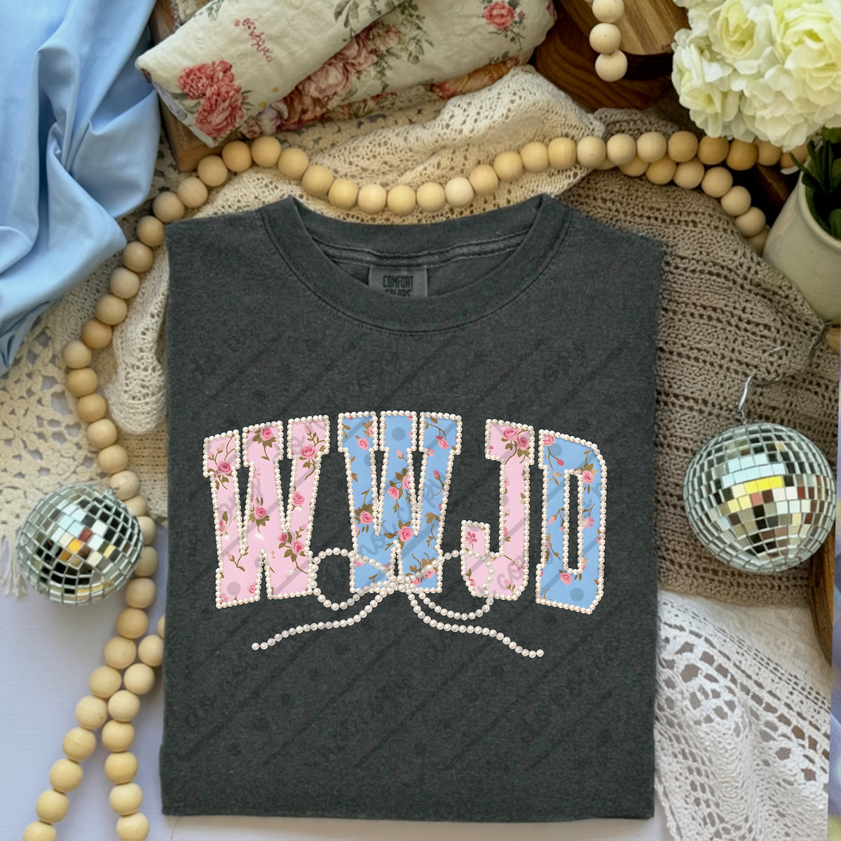 WWJD faux pearls DTF Transfer