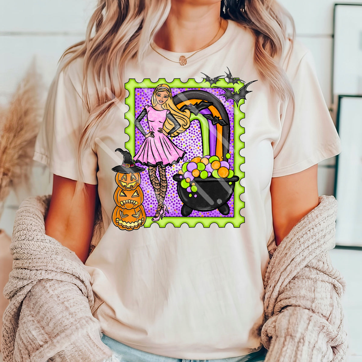 Blonde Halloween Doll Stamp with cauldron Stamp 110553 DTF transfer