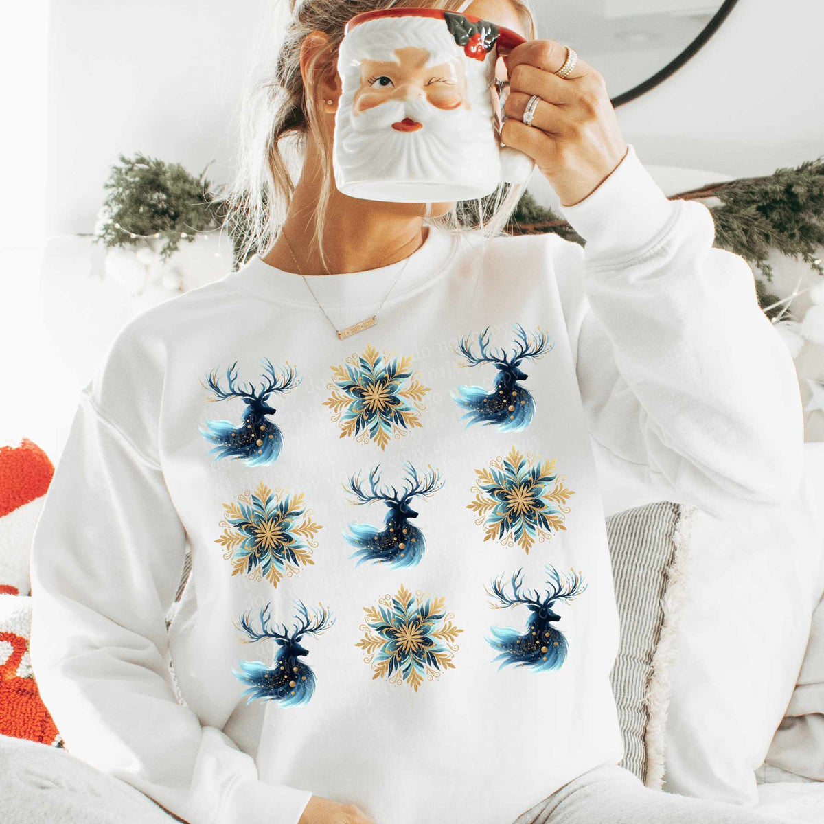 Blue brushstroke reindeer collage (TTD) 67022 DTF transfer