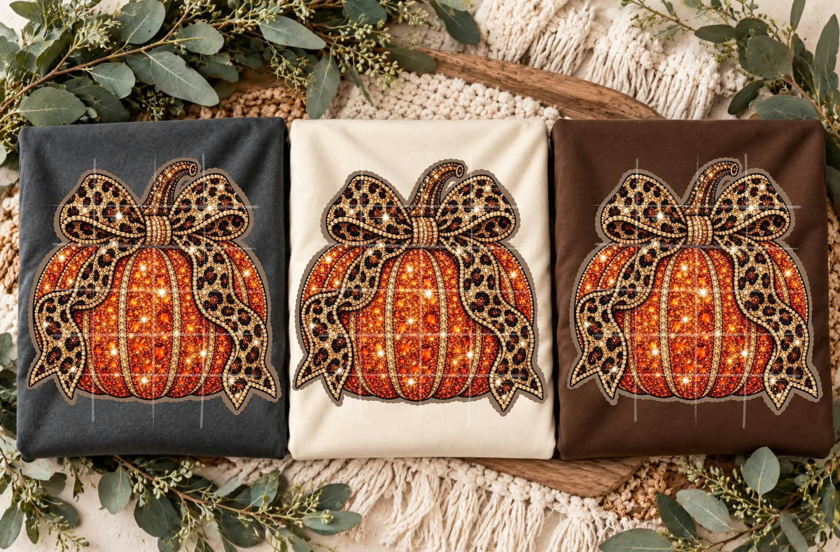 Rhinestone pumpkin leopard bow (TDC) DTF Transfer