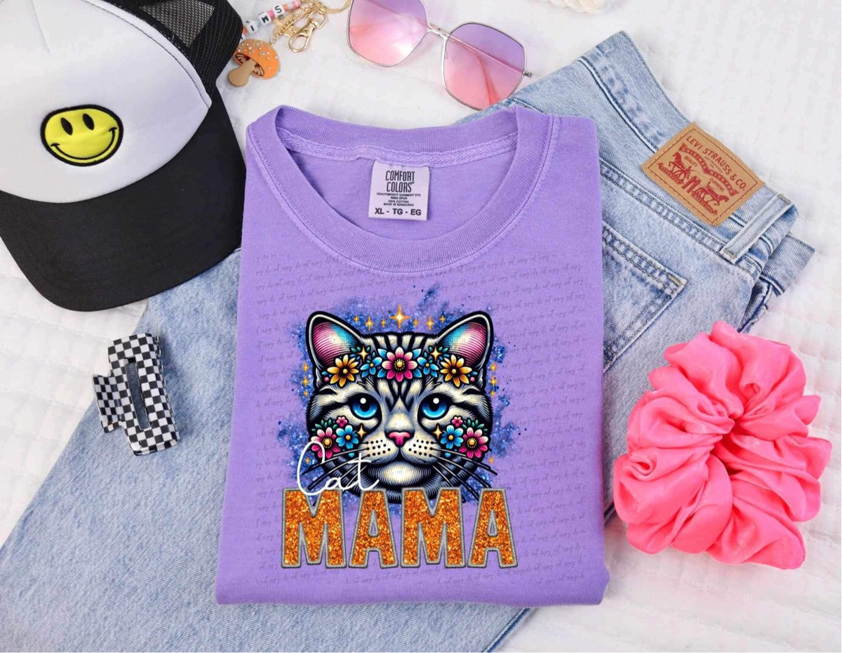 Black and white Cat Mama 13875 DTF transfer