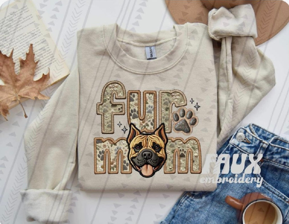 Pit Bull Fur Mom TAN CROPPED EARS DTF transfer