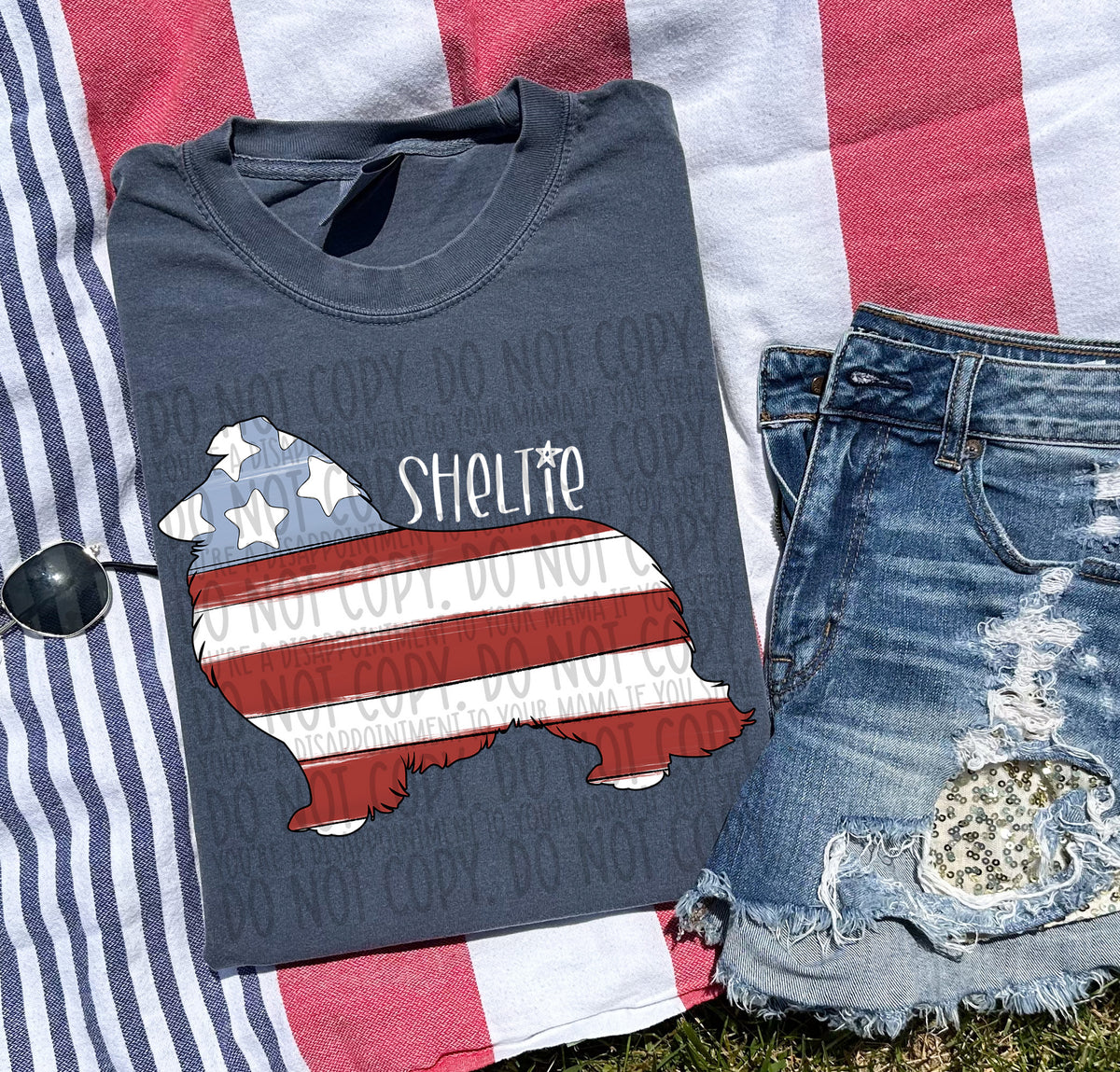 SHELTIE patriotic white (SWD) DTF transfer