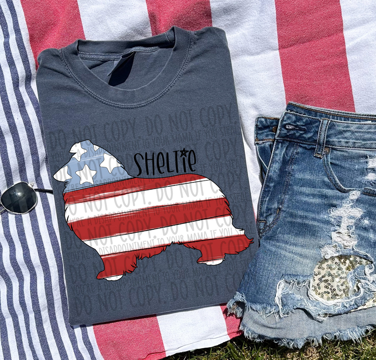 SHELTIE patriotic black font (SWD) DTF transfer